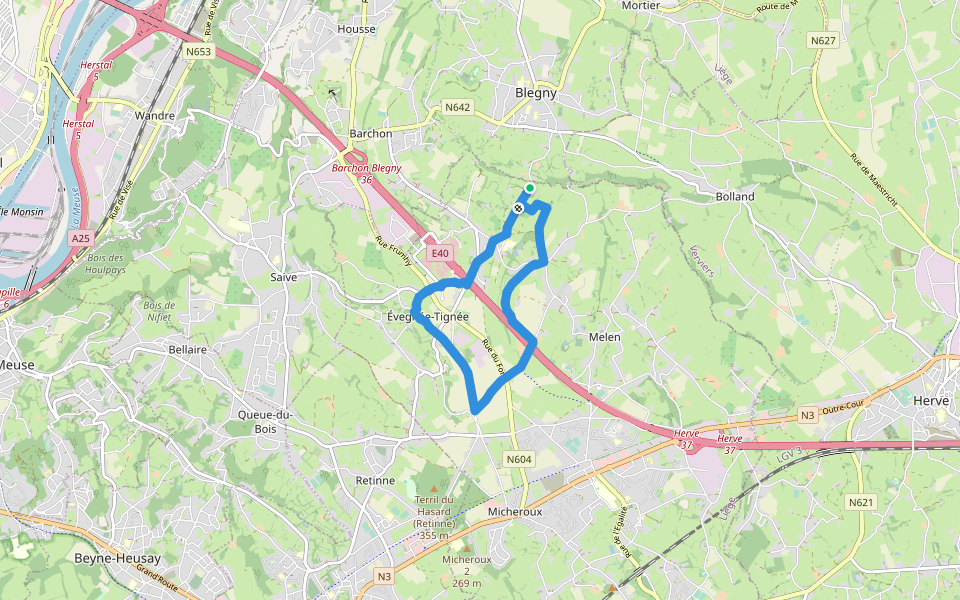 La boucle des 3 barrières walking route map in Blegny