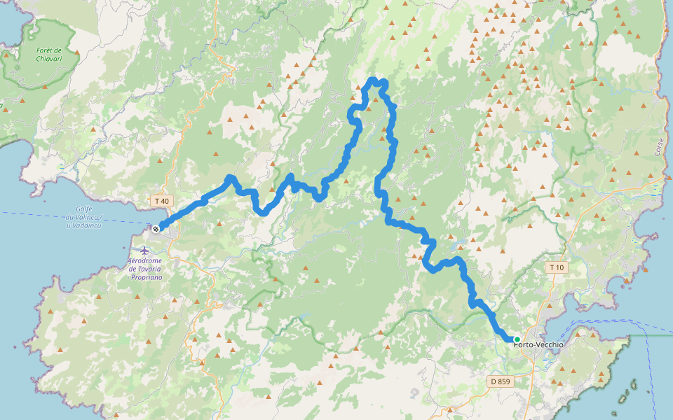 Mare à Mare Sud Principal walking route map in Porto-Vecchio