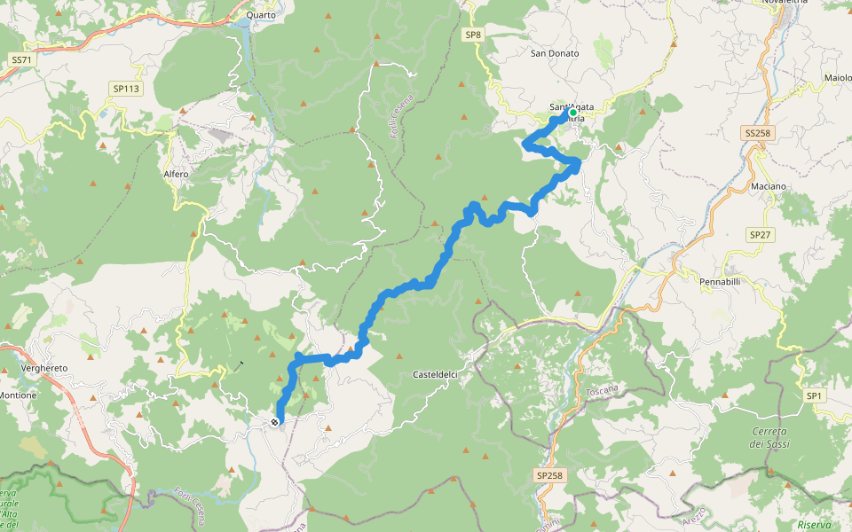 Cammino di San Francesco da Rimini a La Verna: Tappa 4 walking route map in Sant'Agata Feltria
