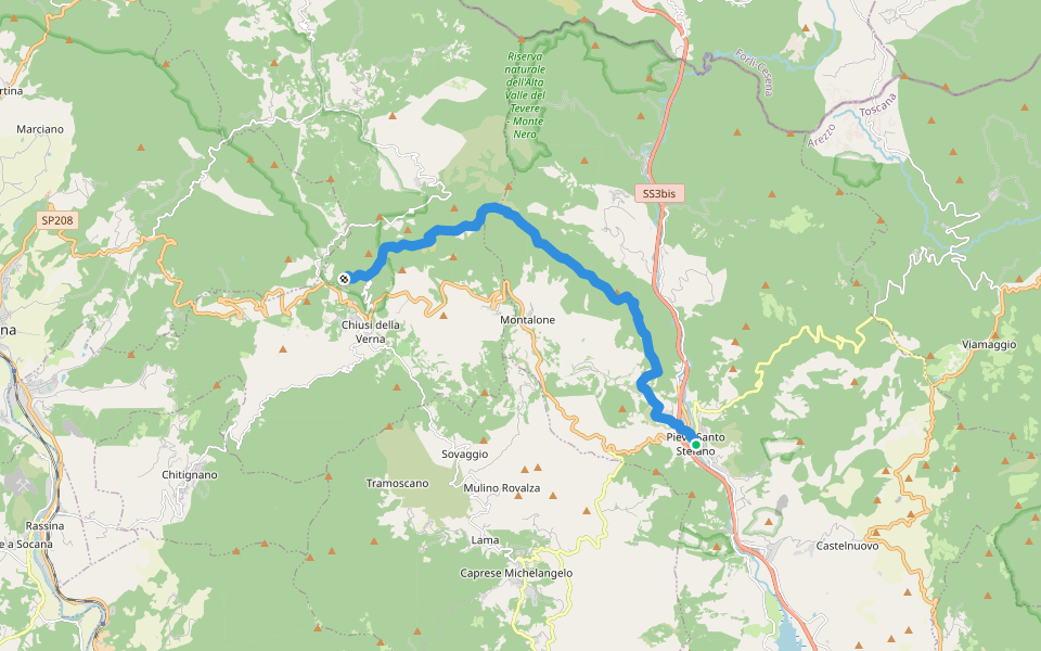 Cammino di San Francesco da Rimini a La Verna: Tappa 5B walking route map in Pieve Santo Stefano