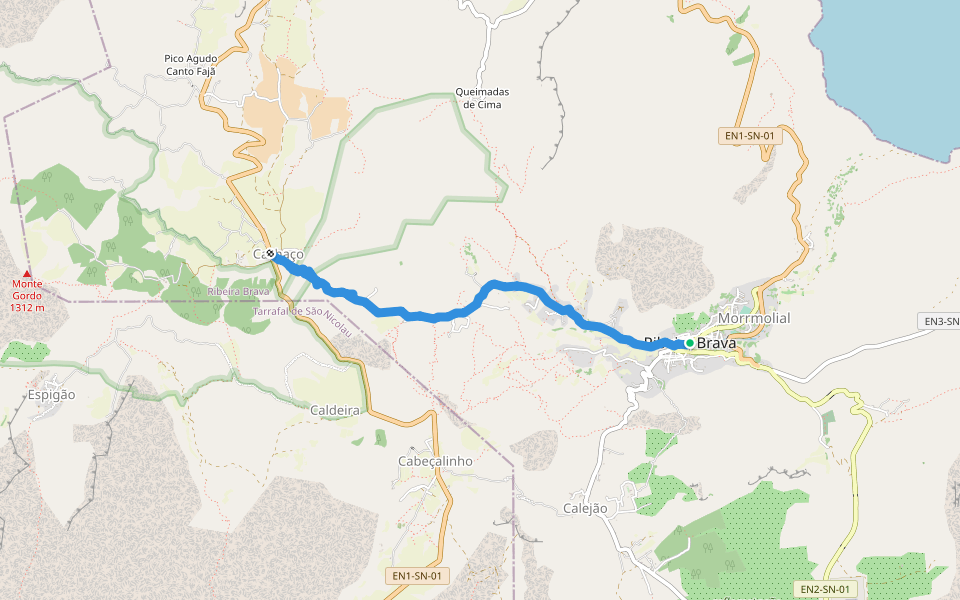 Saniclau Trails Nha Caminhe walking route map in Cachaco