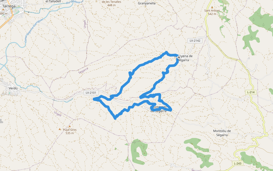 Ruta dels Templers walking route map in Granyena de Segarra