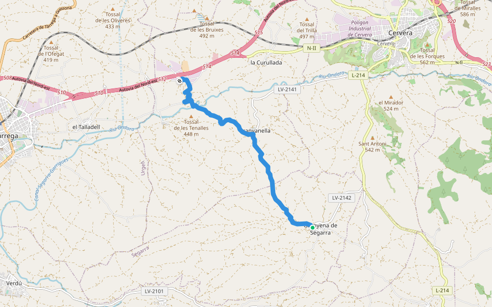 Camí Ral de la Segarra walking route map in Granyena de Segarra