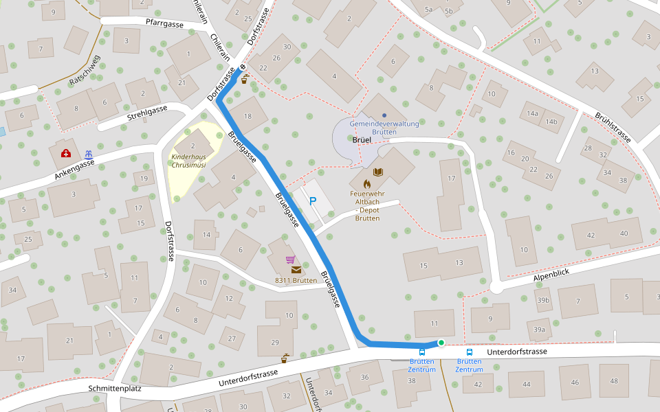 Brütten Bus - Brütten walking route map in Brütten