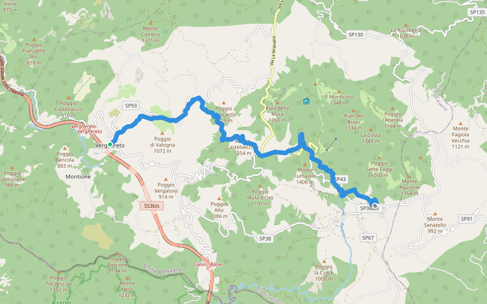 Cammino di San Vicinio: Tappa 6 walking route map in Verghereto