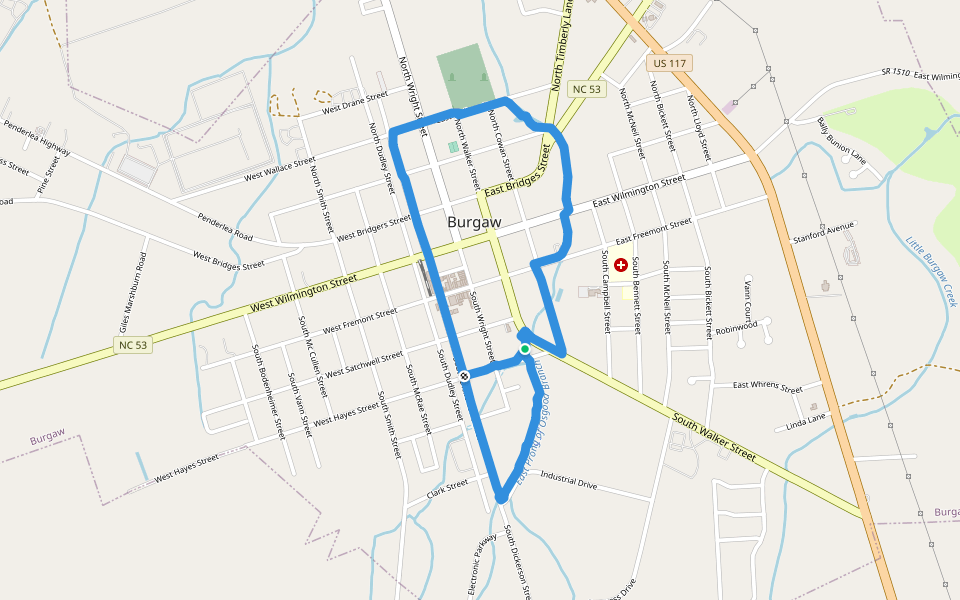 Osgood Canal Trail walking route map in Burgaw