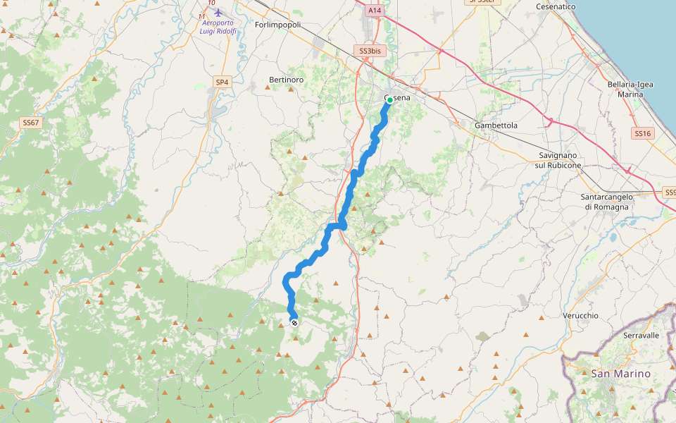 Cammino di San Vicinio: Tappa 13 walking route map in Cesena