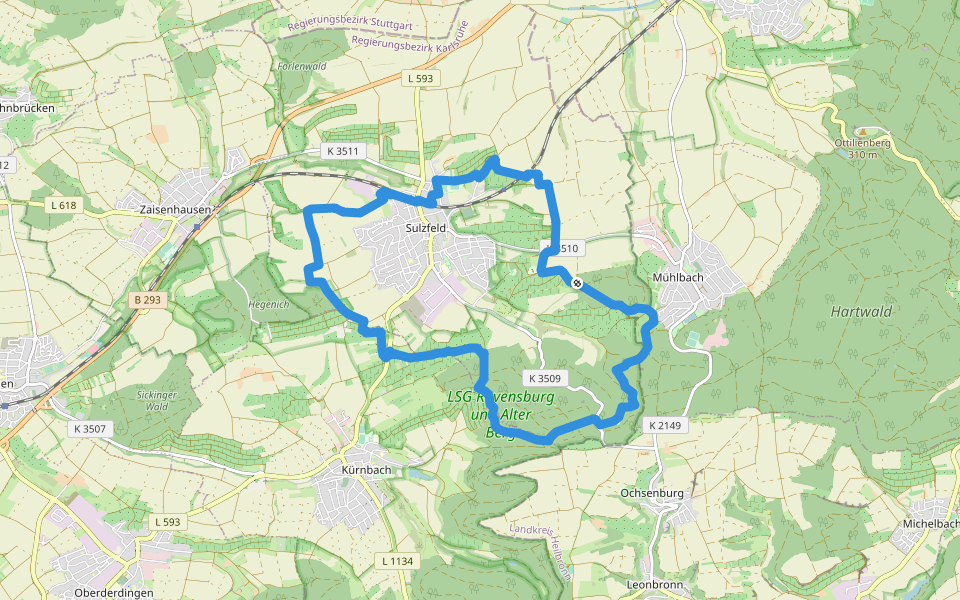 Ravensburg-Tour walking route map in Sulzfeld