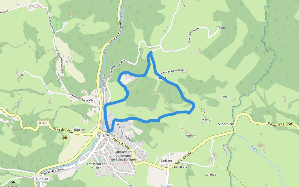 Le vieux Château walking route map in Rébénacq