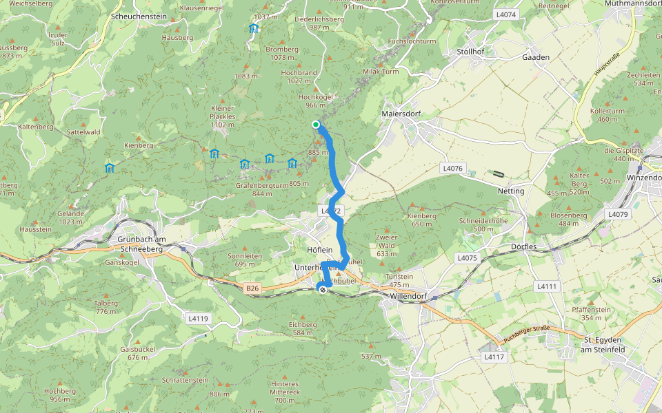 Unterhöflein Bhf - Zweiersdorf - Leitergraben walking route map in Maiersdorf