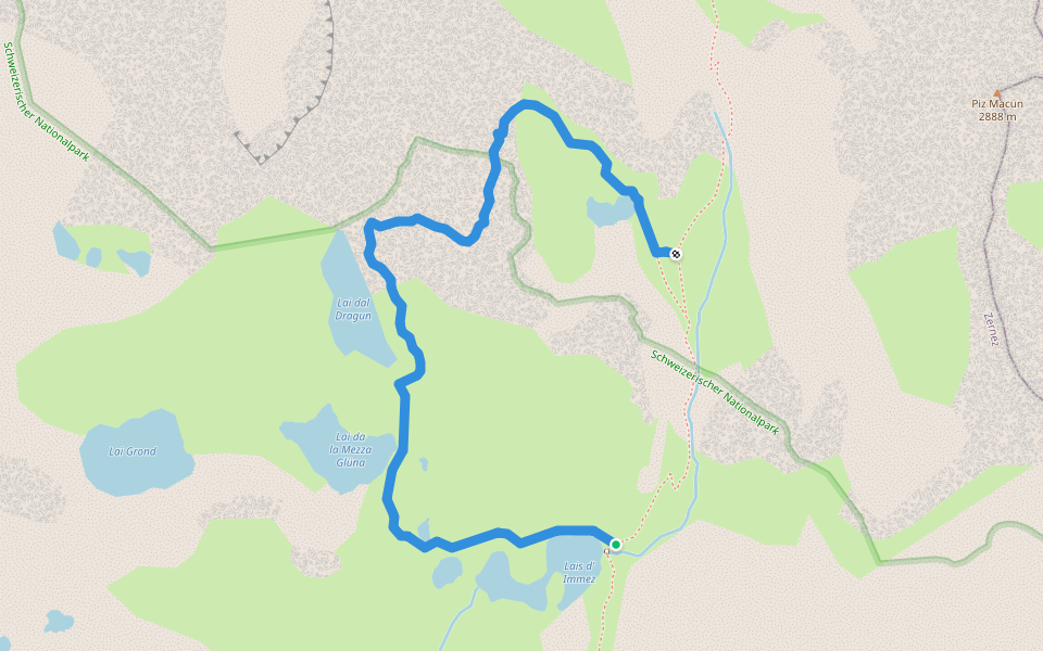 Gir dals Lais walking route map in Zernez