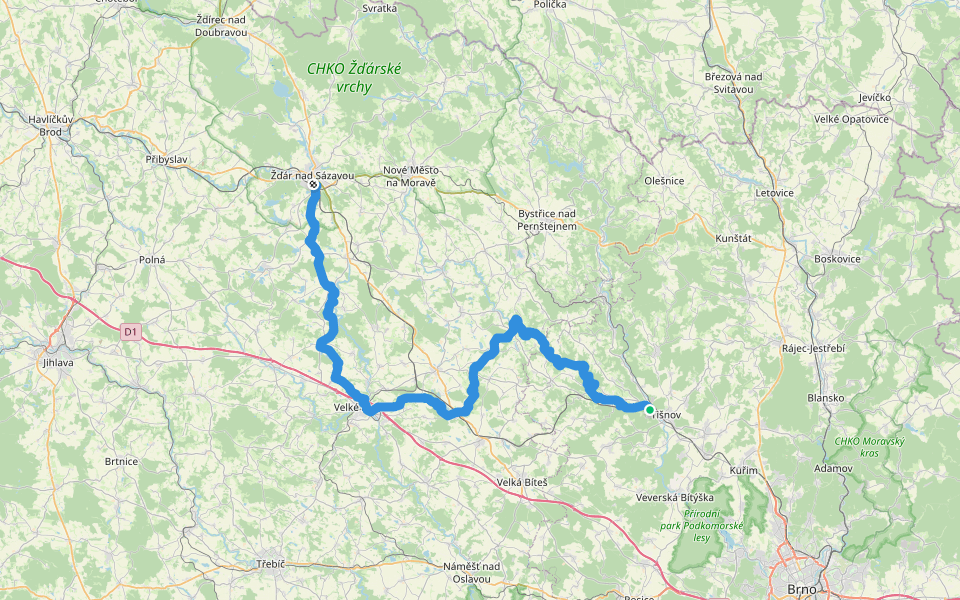 [Č] Předklášteří - Ždár nad Sázavou walking route map in Předklášteří