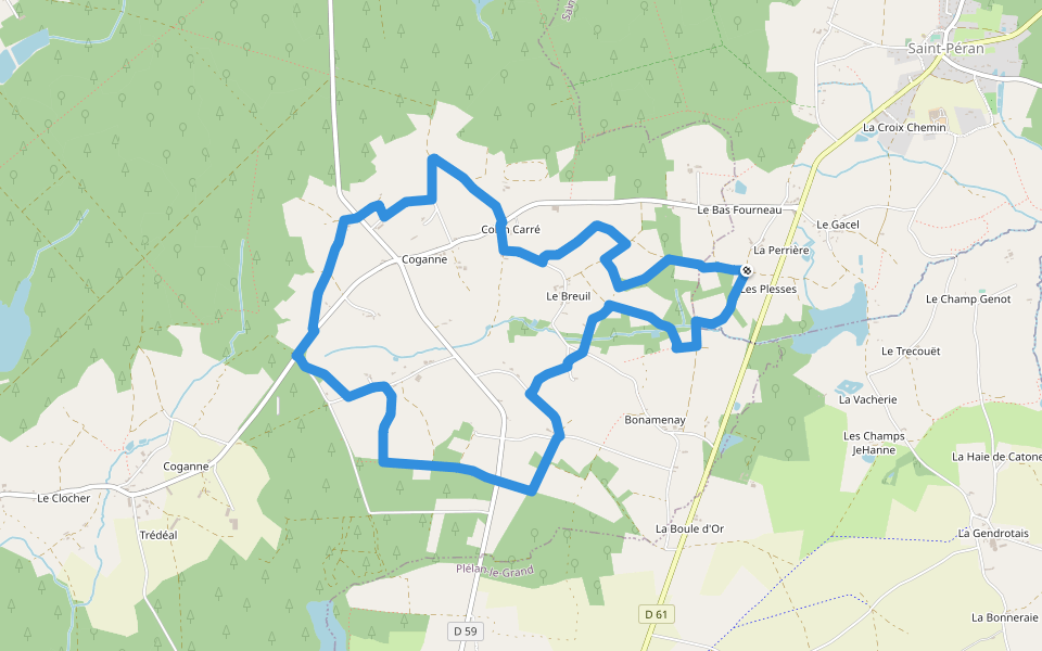 La Clairière de Saint-Péran (ouest) walking route map in Saint-Péran