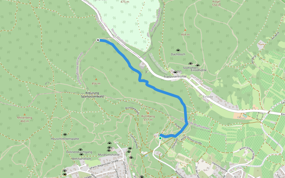Baden Rudolfshof - Geritweg - Bettlergraben walking route map in Baden