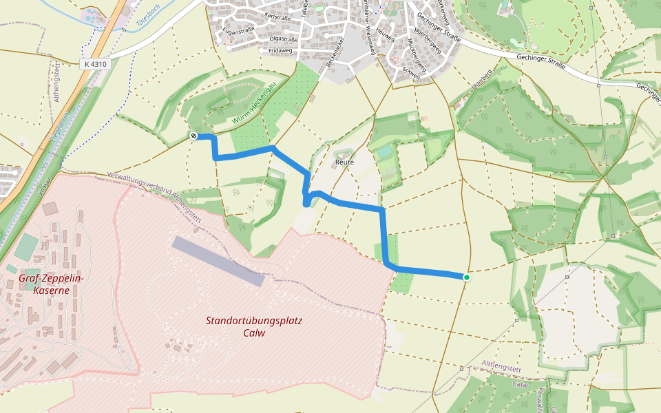 Hintere Hütte - Täfelberg walking route map in Althengstett