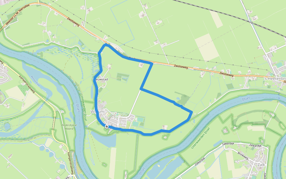 WNW IJsseldelta - Wilsum - paarse route walking route map in Wilsum