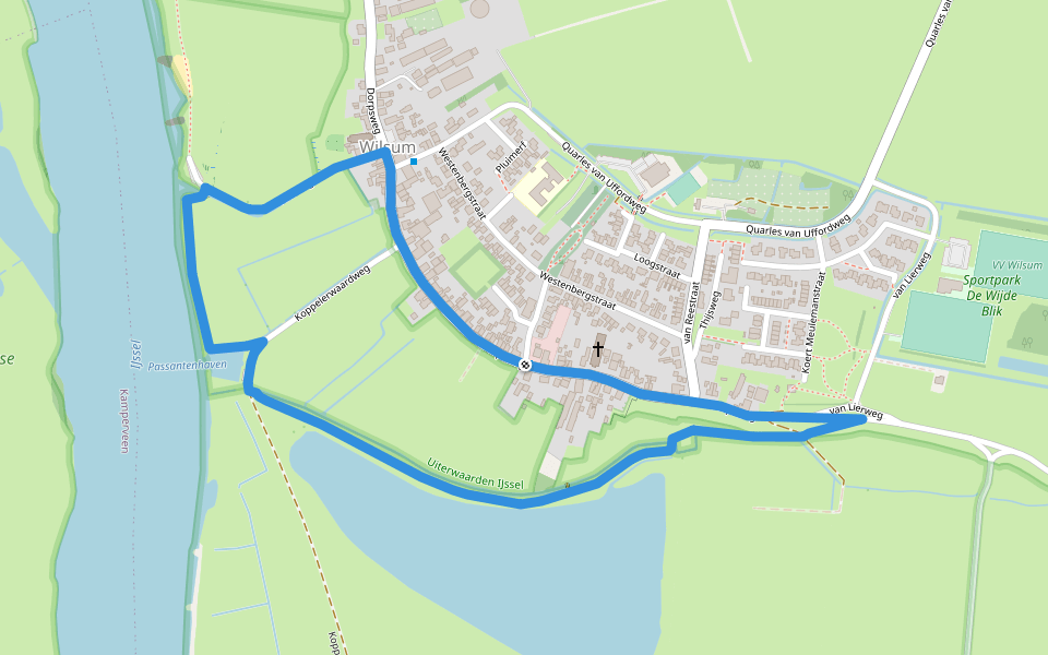 WNW IJsseldelta - Wilsum - blauwe route walking route map in Wilsum