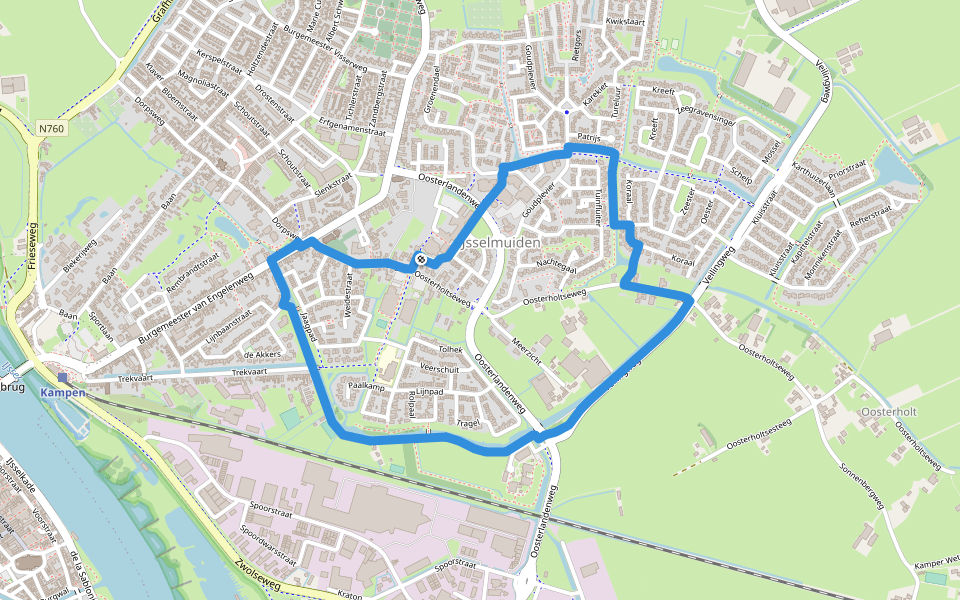 WNW IJsseldelta - IJsselmuiden - paarse route walking route map in IJsselmuiden