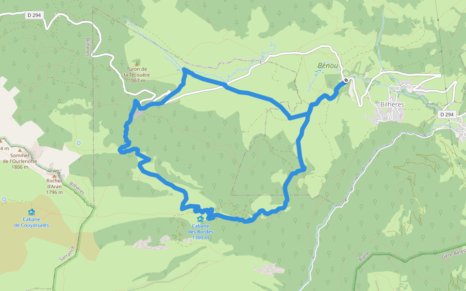 Les cabanes de Lasbordes walking route map in Bilhères