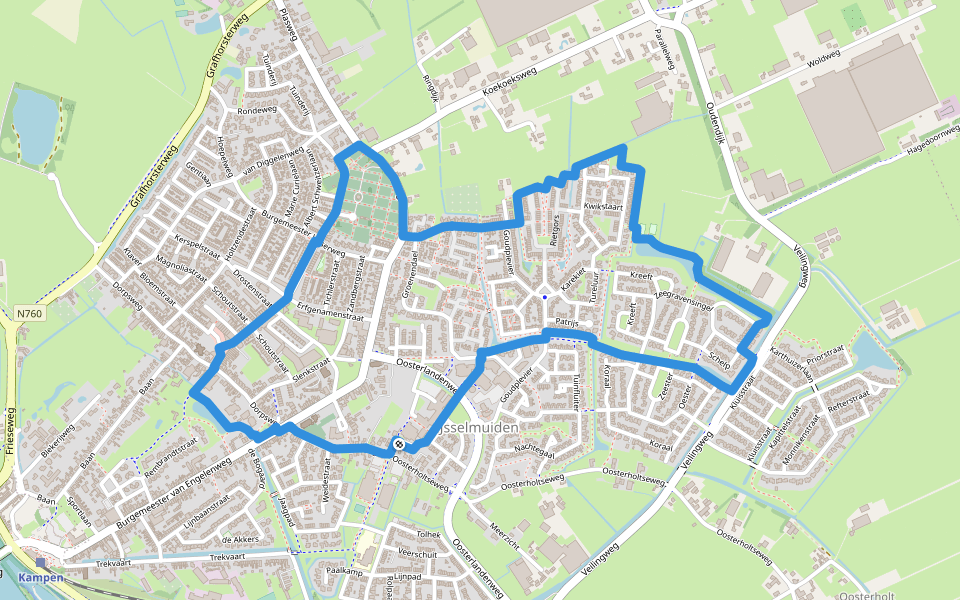 WNW IJsseldelta - IJsselmuiden - oranje route walking route map in IJsselmuiden