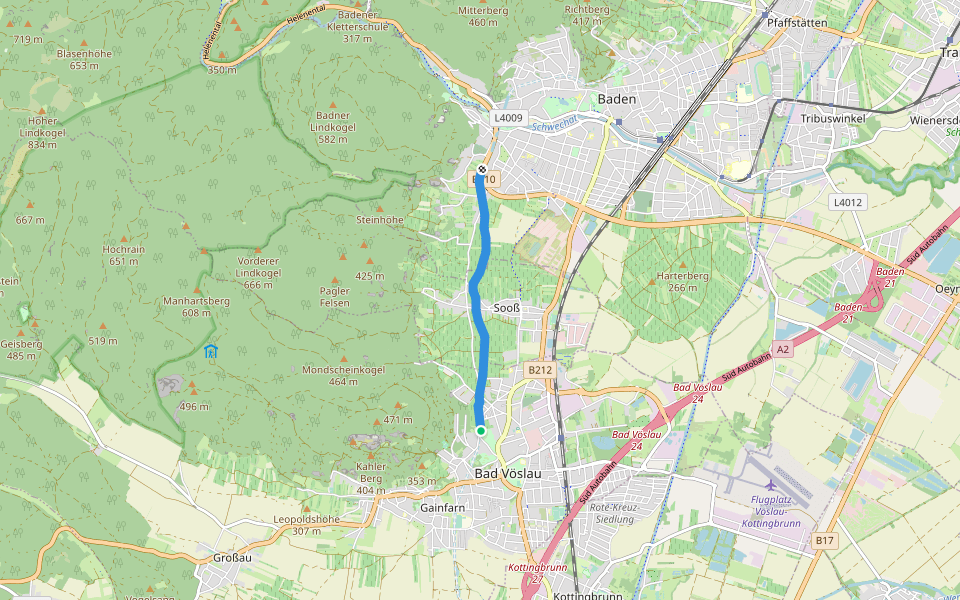 1. Wiener Wasserleitungsweg walking route map in Bad Vöslau