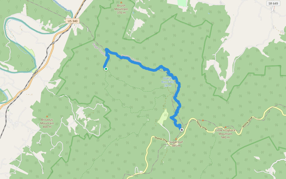 Overall Run Trail walking route map in Rileyville