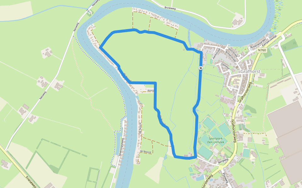 WNW IJsseldelta - Grafhorst - paarse route walking route map in Grafhorst