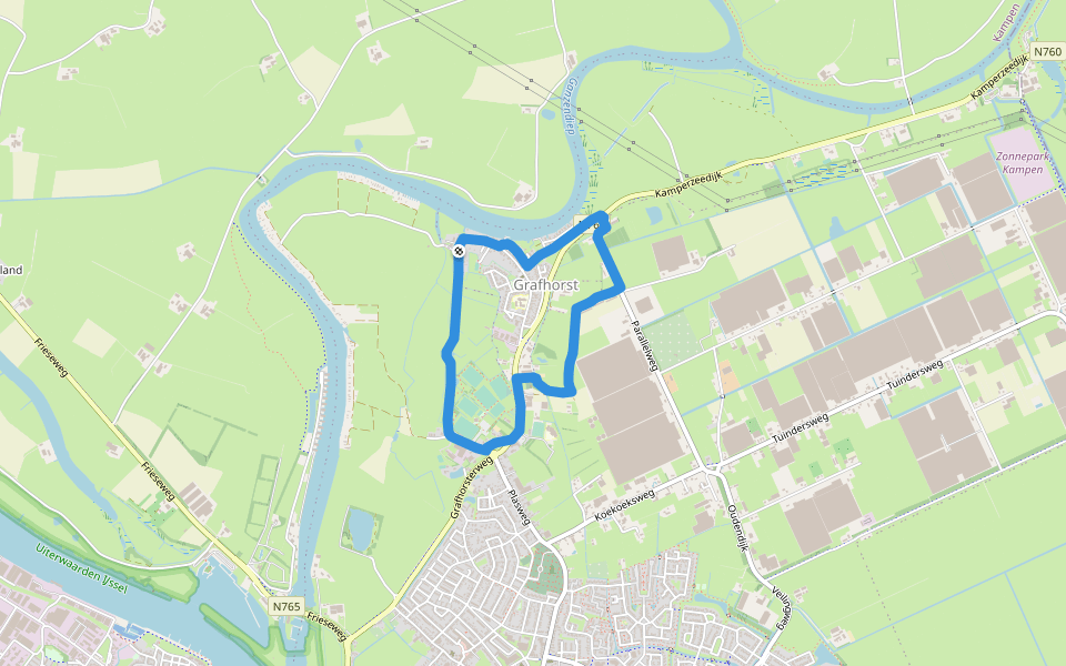 WNW IJsseldelta -Grafhorst - rode route walking route map in Grafhorst