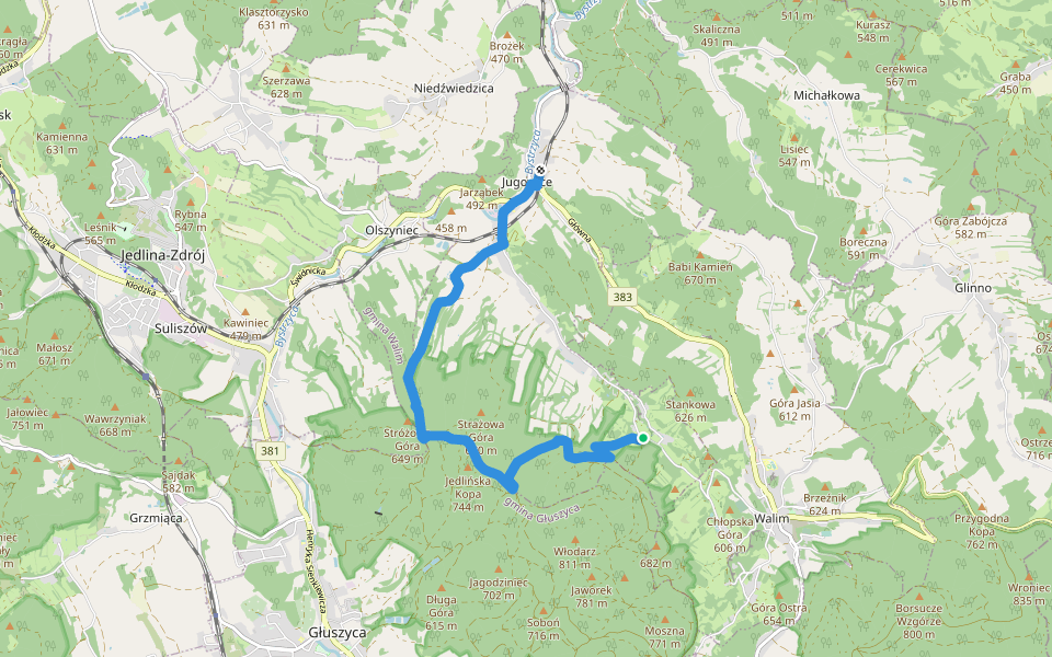 Jugowice - Rozdroże pod kompleksem Włodarz walking route map in Jugowice