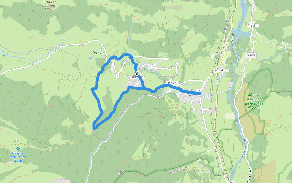 L'Arriu-Mage walking route map in Bilhères