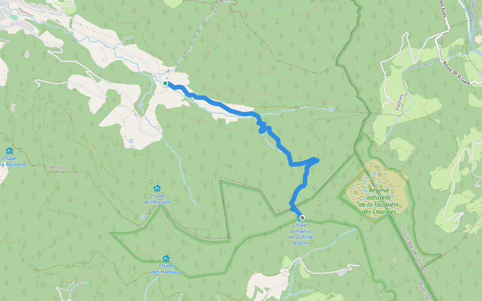 Réherrey - Chalet de la Vrille   Triangle vert walking route map in Vecoux