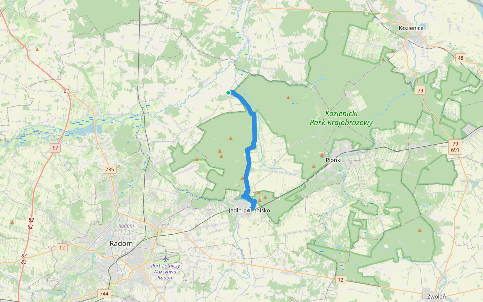PKP Jedlnia Letnisko - Kieszek - Stoki - Lewaszówka walking route map in Mąkosy Stare