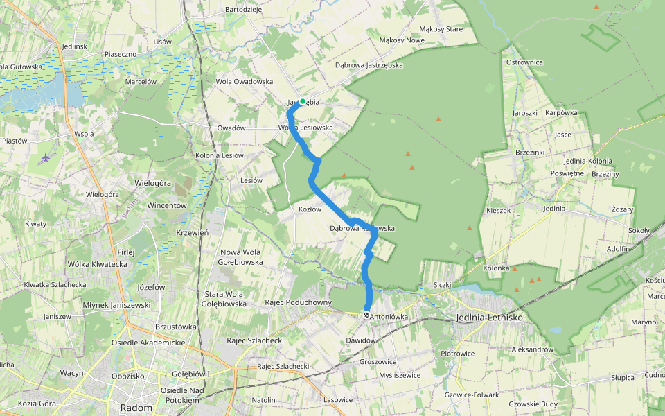 Jastrzębia Rajec walking route map in Jastrzębia