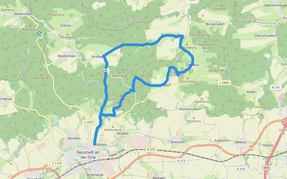 Durch Wälder Fluren Dörfer des Buntsandsteingebietes walking route map in Breitenhain