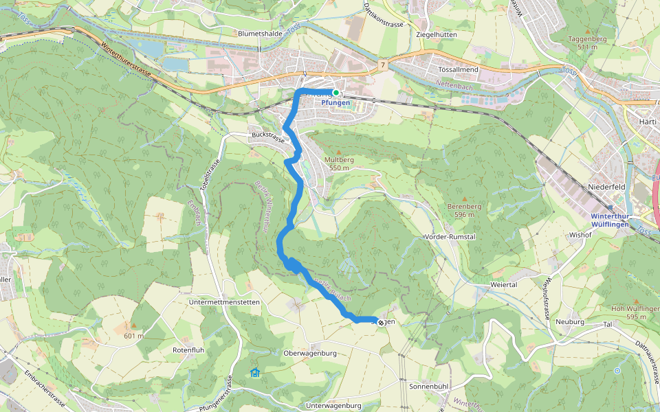 Pfungen - Stiegen walking route map in Pfungen