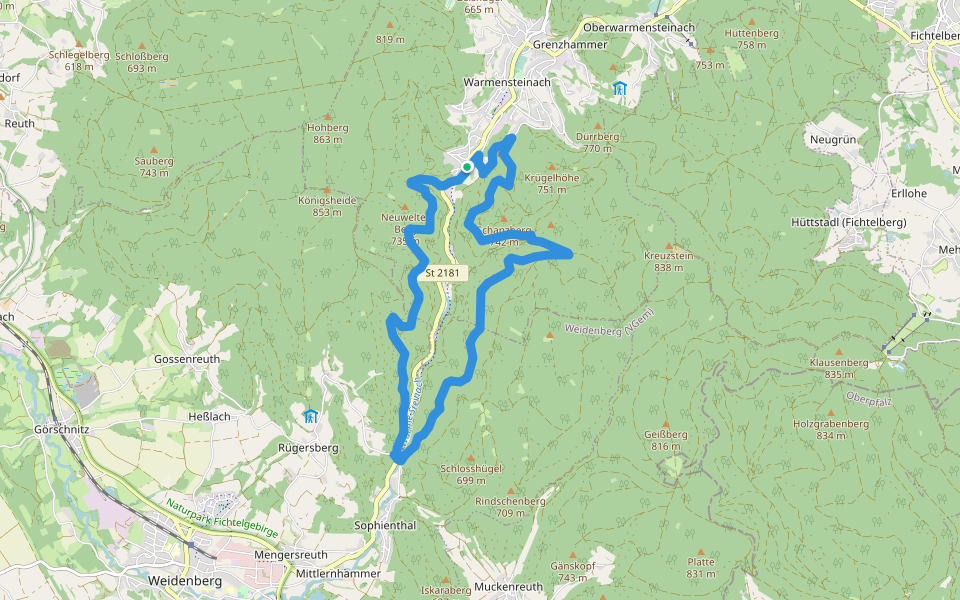 Warmensteinach Gelber Ringweg walking route map in Warmensteinach