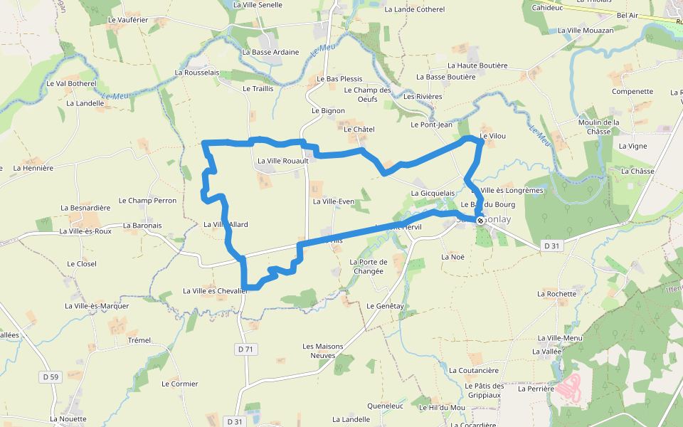 Chemin des Moulins walking route map in Saint-Malon-sur-Mel