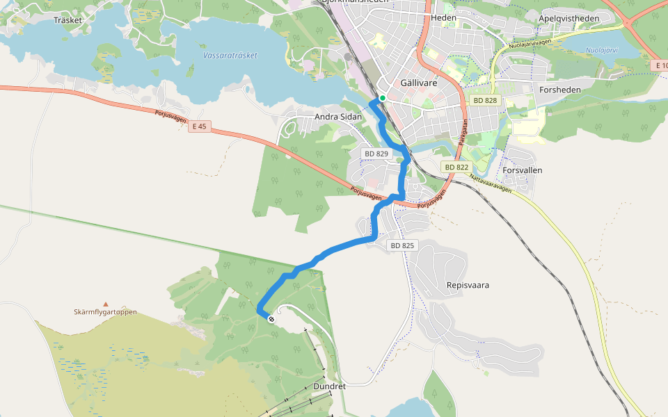 Dundretleden walking route map in Gällivare