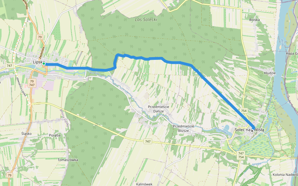 Solec nad Wisłą walking route map in Lipsko