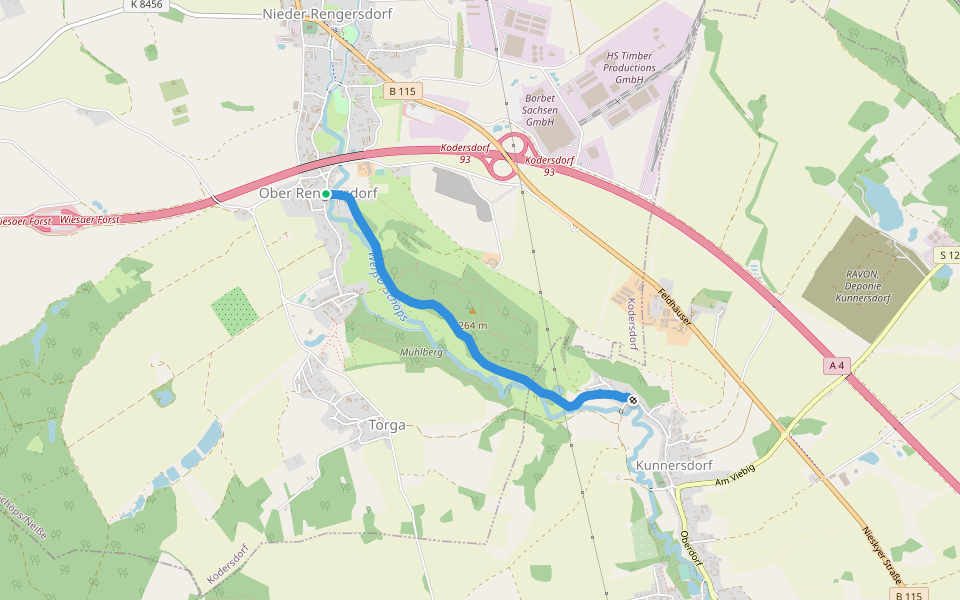 Wanderweg zum Geiersberg walking route map in Kodersdorf