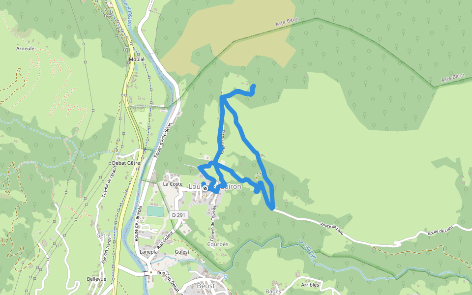 Les carrières walking route map in Louvie-Soubiron
