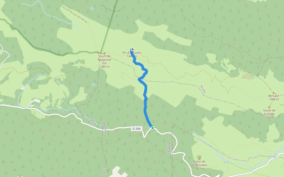 Le Pic d'Escurets walking route map in Bilhères