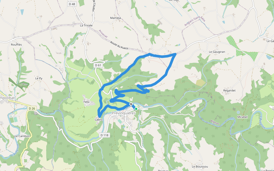 Sentier Pervenche 2 walking route map in Prévinquières