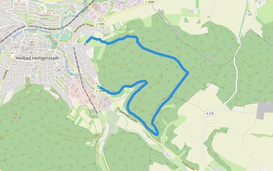Dün Rundwanderweg (Gelber Balken) walking route map in Heilbad Heiligenstadt