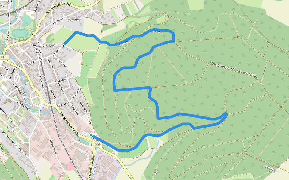 Dün Rundwanderweg (Grüner Balken) walking route map in Heilbad Heiligenstadt