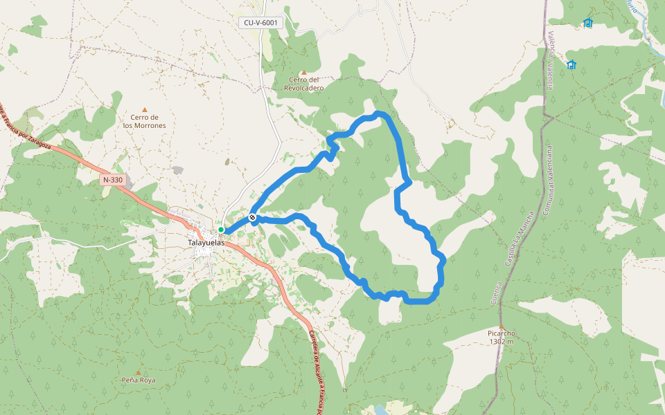 Sendero de Los Altos walking route map in Talayuelas
