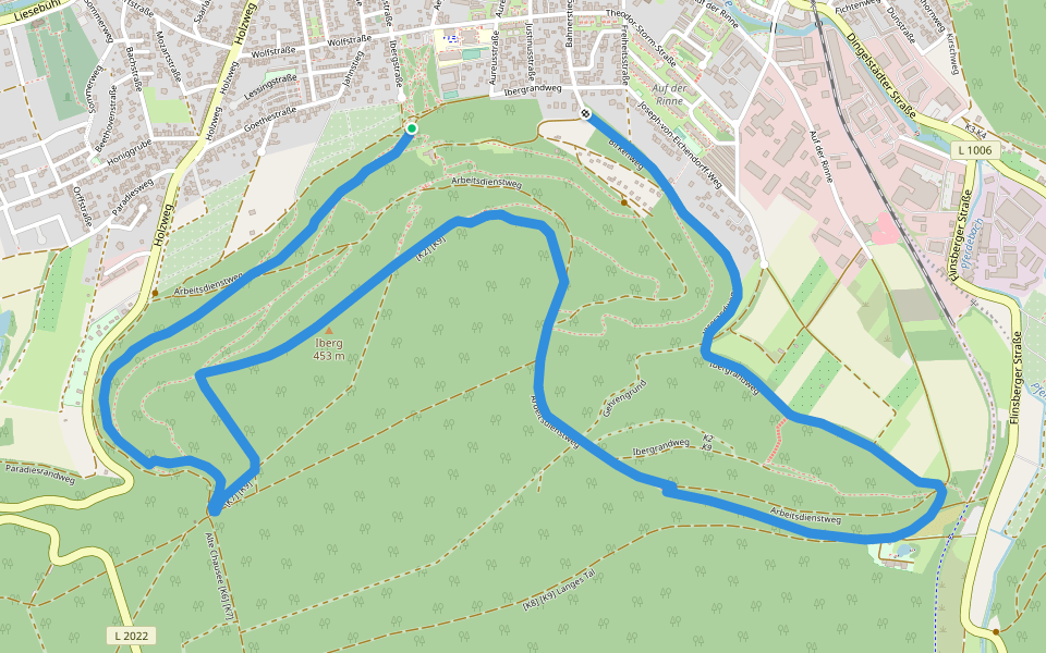 Iberg Rundwanderweg (Gelber Balken) walking route map in Heilbad Heiligenstadt
