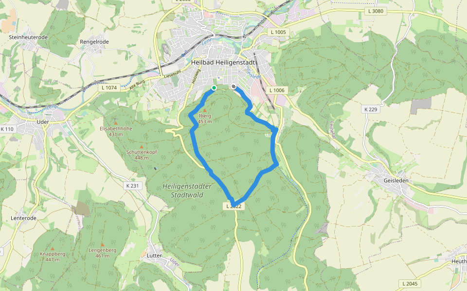 Iberg Rundwanderweg (Gelber Punkt) walking route map in Heilbad Heiligenstadt