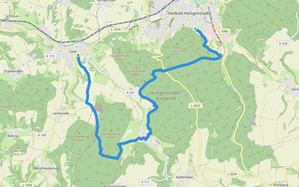 Wanderweg von Heilbad Heiligenstadt nach Uder (Roter Punkt) walking route map in Heilbad Heiligenstadt