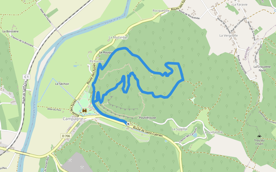 Boucle du Polissoir walking route map in Campagne